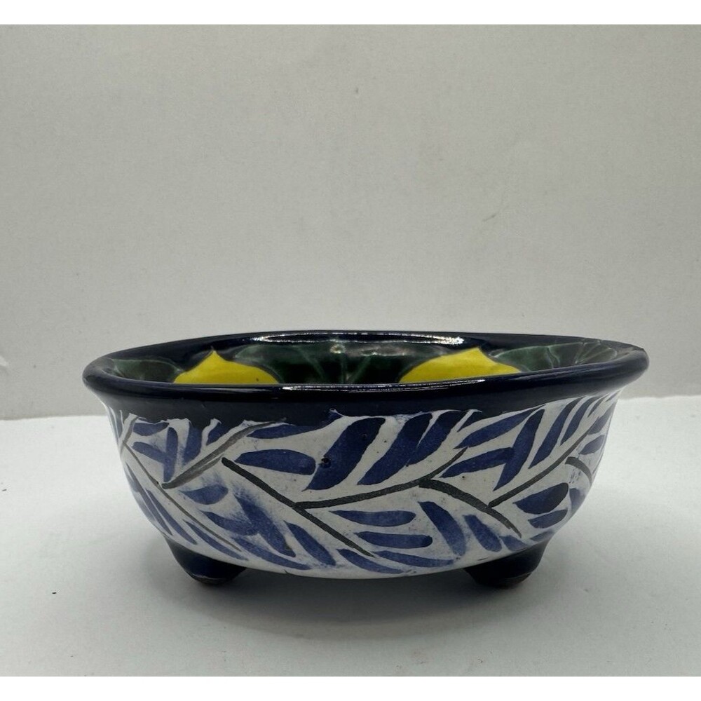 Mexican Pottery Small Salsa Bowl Handmade Hand Painted 4 In Feet footed talavera - Picture 3 of 6